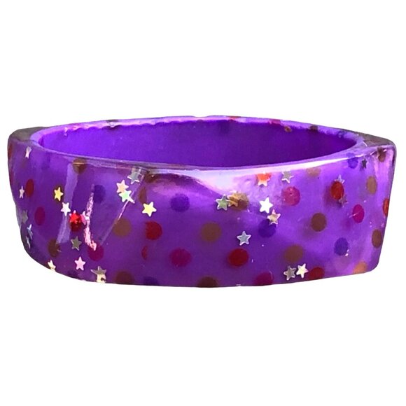 Vintage Y2K Purple Confetti Lucite Bangle Bracelet Faceted Glitter Polka Dots - Picture 5 of 8